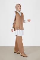 Tesettür giyim KAHVE PÜSKÜL DETAYLI TRİKO SÜVETER 14541 