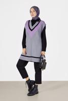 Tesettür giyim GRİ ÜÇ RENK V YAKA SÜVETER 15541 