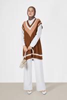 Tesettür giyim KAHVE ÜÇ RENK V YAKA SÜVETER 15541 