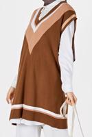 Tesettür giyim KAHVE ÜÇ RENK V YAKA SÜVETER 15541 