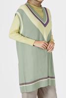 Tesettür giyim YEŞİL ÜÇ RENK V YAKA SÜVETER 15541 