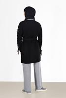 Tesettür giyim SİYAH KUŞGÖZÜ DETAYLI KUŞAKLI TRİKO HIRKA 23541 