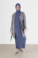 Tesettür giyim GRİ KUŞGÖZÜ DETAYLI KUŞAKLI TRİKO HIRKA 23541 