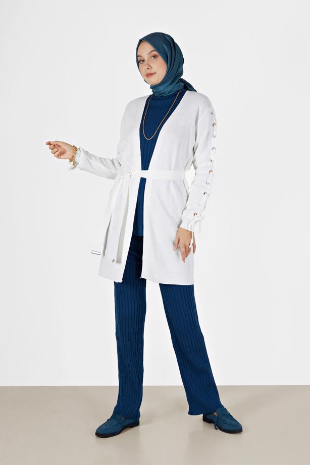 Vêtements hijab  EYELET DETAIL BELTED KNITWEAR CARDIGAN 23541  - TRENDTESETTÜR