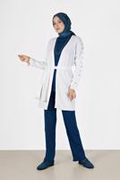 Hijab clothing WHITE EYELET DETAIL BELTED KNITWEAR CARDIGAN 23541 