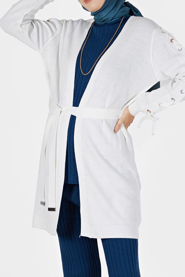 Vêtements hijab  EYELET DETAIL BELTED KNITWEAR CARDIGAN 23541  - TRENDTESETTÜR