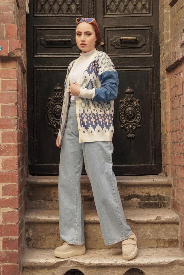 Vêtements hijab  PATTERNED MULTI-COLORED KNITWEAR CARDIGAN 37501  - TRENDTESETTÜR