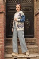 Vêtements hijab CRÈME CARDIGAN EN MAILLE MULTICOLORE À MOTIFS 37501