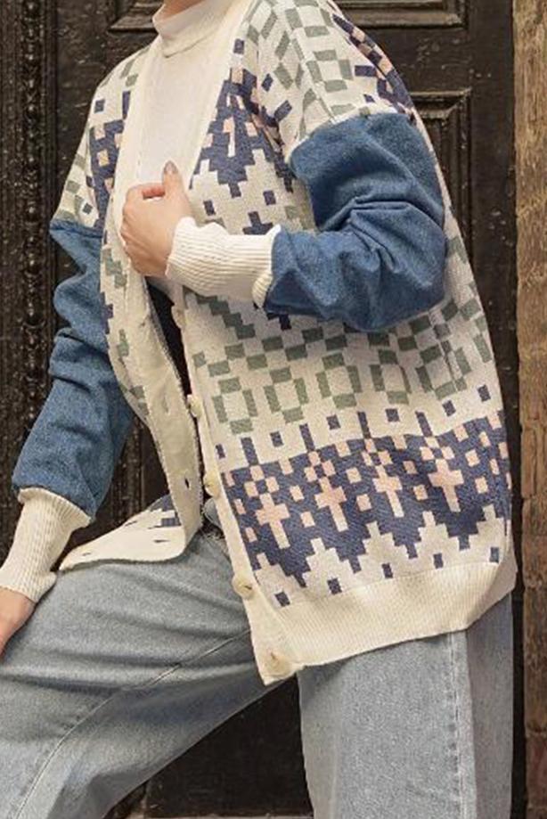 Vêtements hijab  PATTERNED MULTI-COLORED KNITWEAR CARDIGAN 37501  - TRENDTESETTÜR