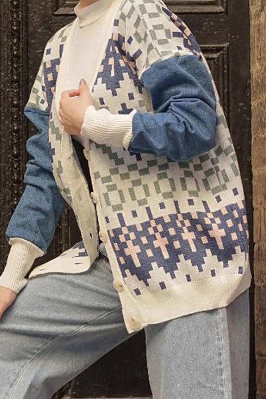 Vêtements hijab CRÈME CARDIGAN EN MAILLE MULTICOLORE À MOTIFS 37501