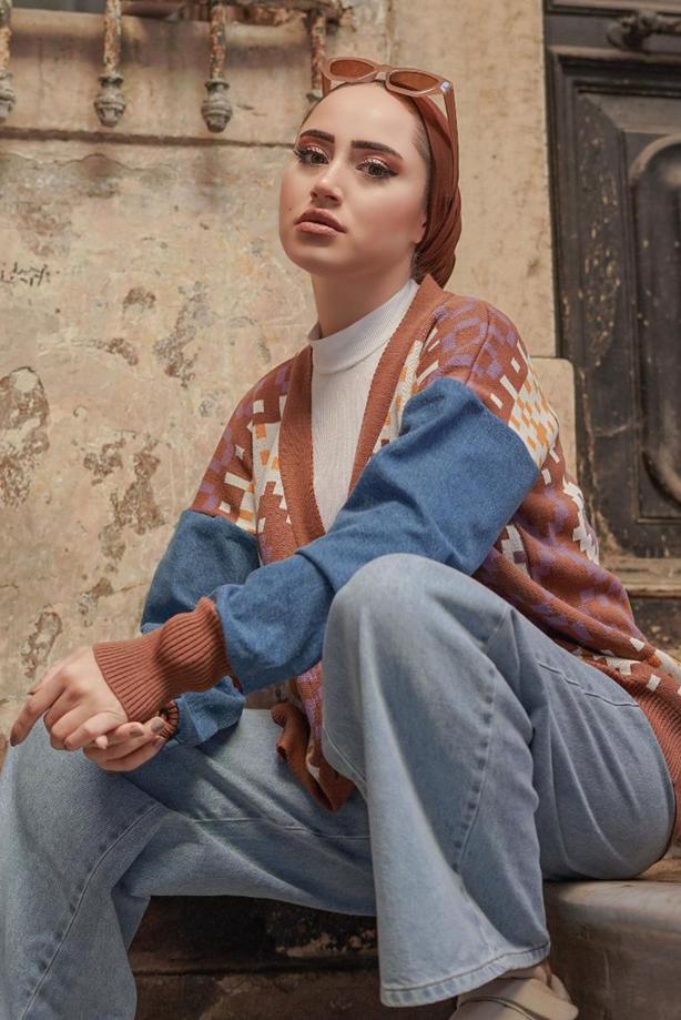 Vêtements hijab  PATTERNED MULTI-COLORED KNITWEAR CARDIGAN 37501  - TRENDTESETTÜR