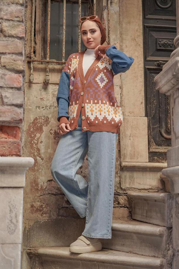 Vêtements hijab  PATTERNED MULTI-COLORED KNITWEAR CARDIGAN 37501  - TRENDTESETTÜR
