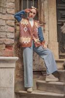 Tesettür giyim TABA DESENLİ ÇOK RENKLİ TRİKO HIRKA 37501 