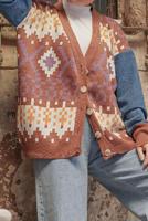 Tesettür giyim TABA DESENLİ ÇOK RENKLİ TRİKO HIRKA 37501 