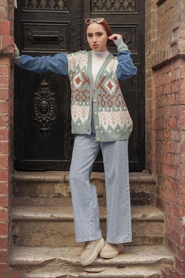 Vêtements hijab  PATTERNED MULTI-COLORED KNITWEAR CARDIGAN 37501  - TRENDTESETTÜR