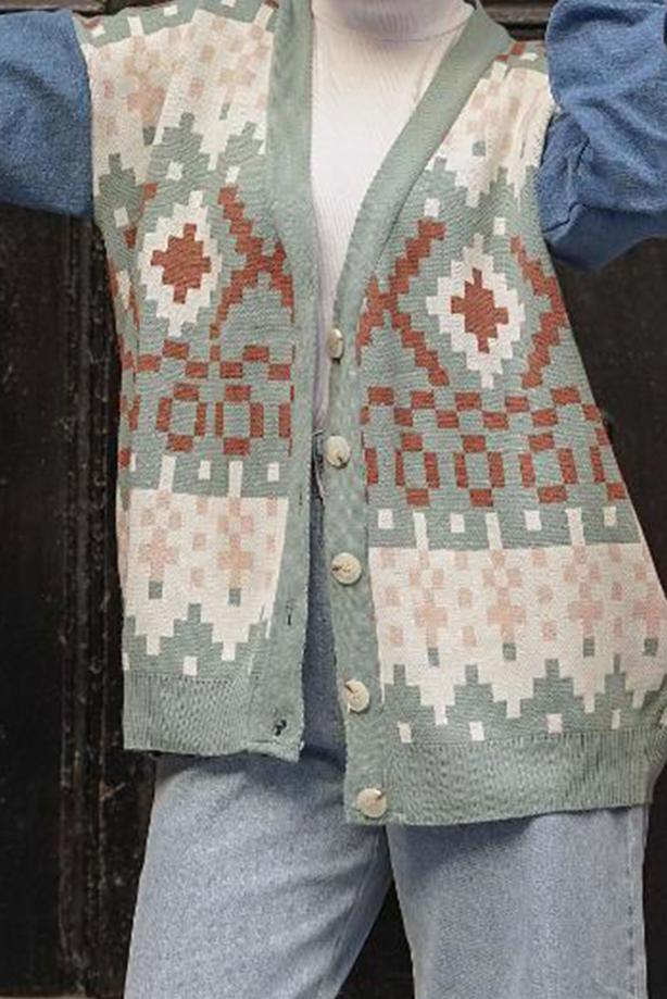 Vêtements hijab  PATTERNED MULTI-COLORED KNITWEAR CARDIGAN 37501  - TRENDTESETTÜR