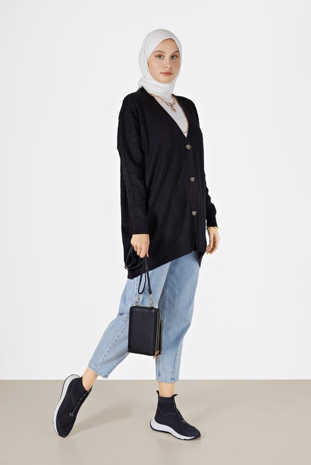 Hijab-Kleidung  SAÇ ÖRGÜLÜ TRİKO HIRKA 52541  - TRENDTESETTÜR