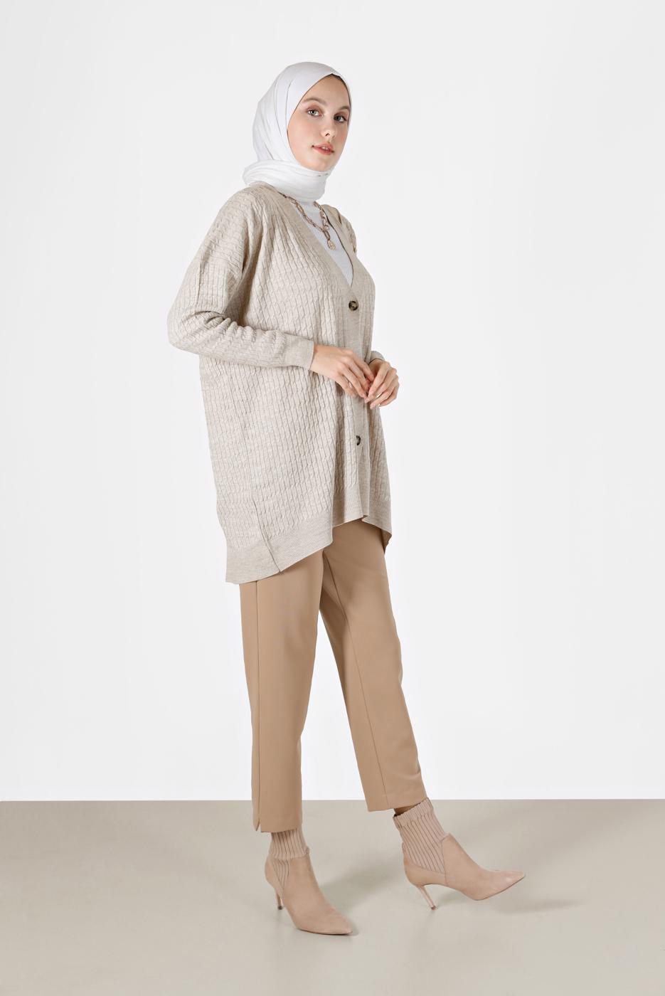 Hijab clothing BEIGE CABLE-KNIT CARDIGAN 52541 