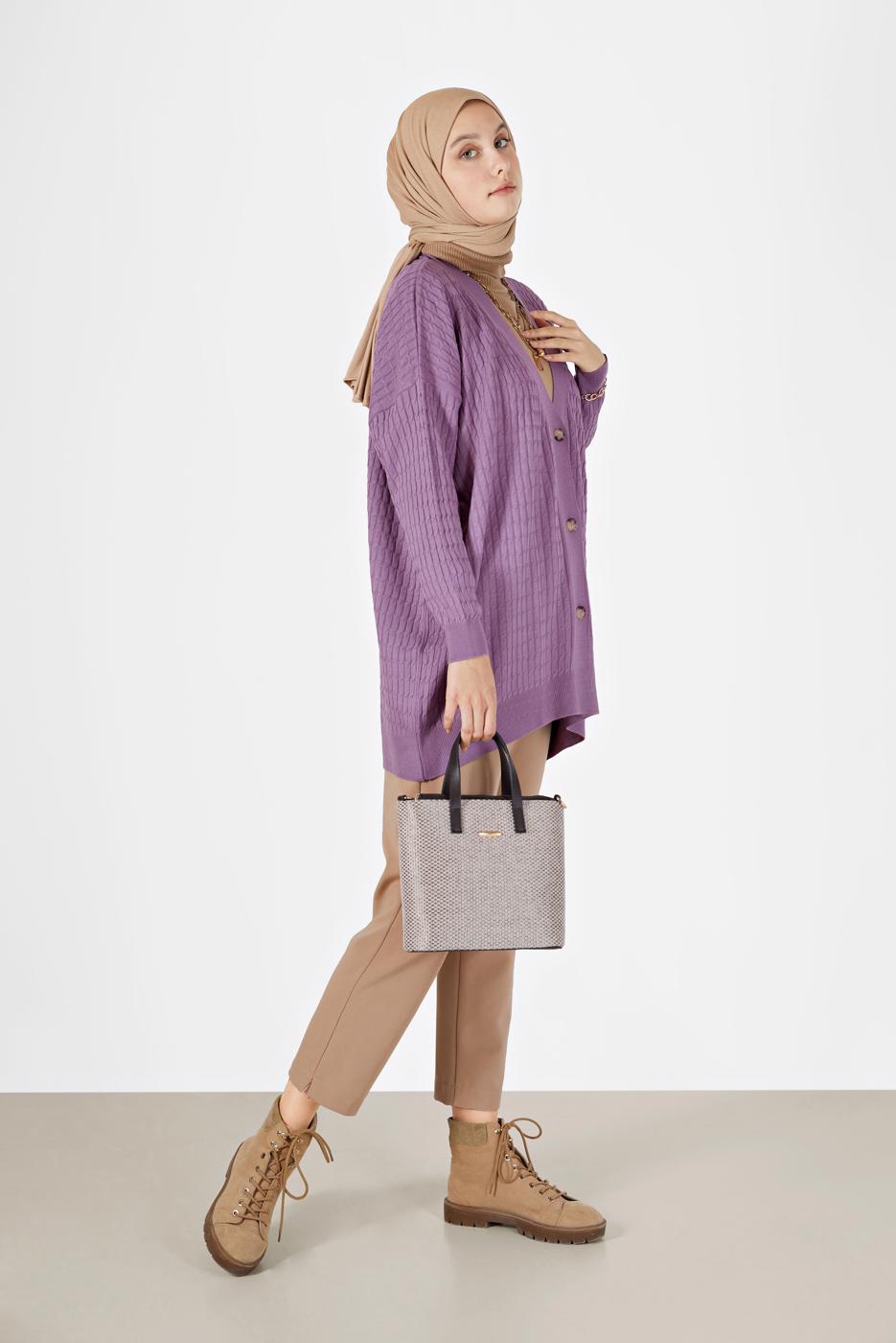 Hijab clothing PURPLE CABLE-KNIT CARDIGAN 52541 