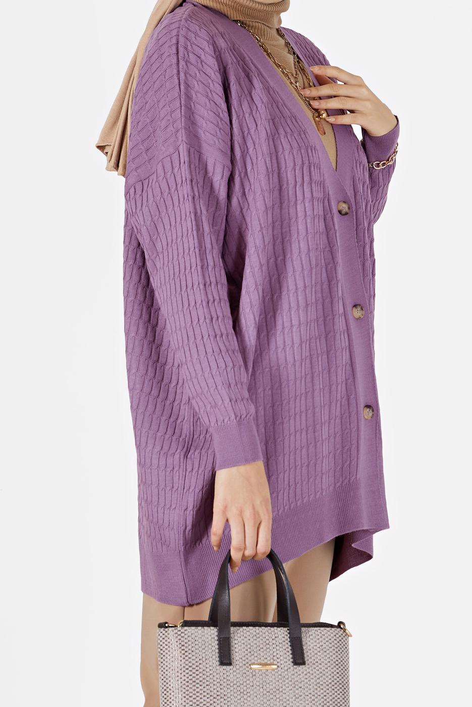 Hijab clothing PURPLE CABLE-KNIT CARDIGAN 52541 