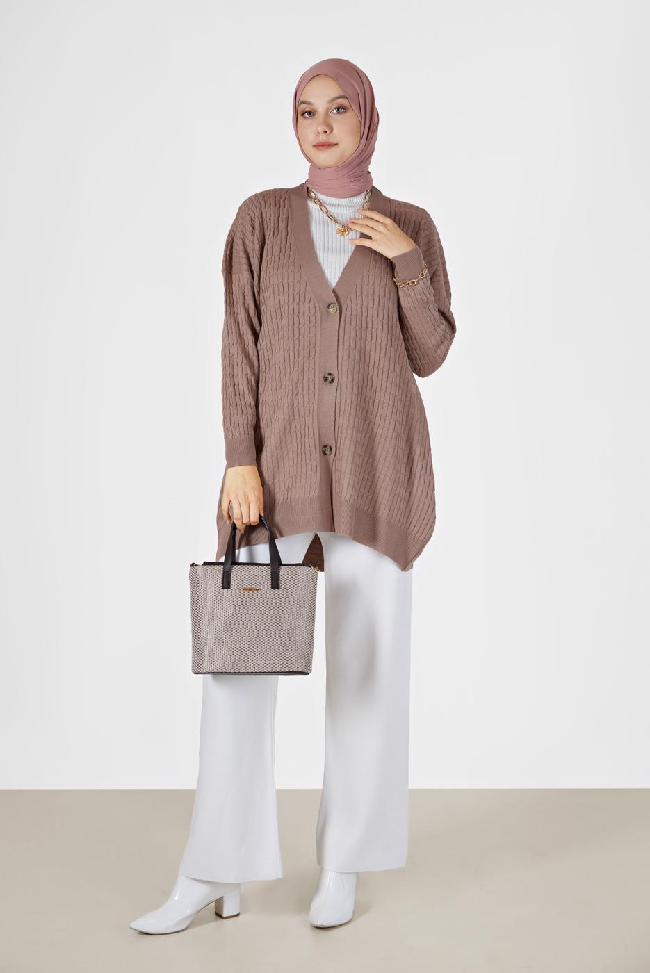 Hijab clothing POWDER CABLE-KNIT CARDIGAN 52541 