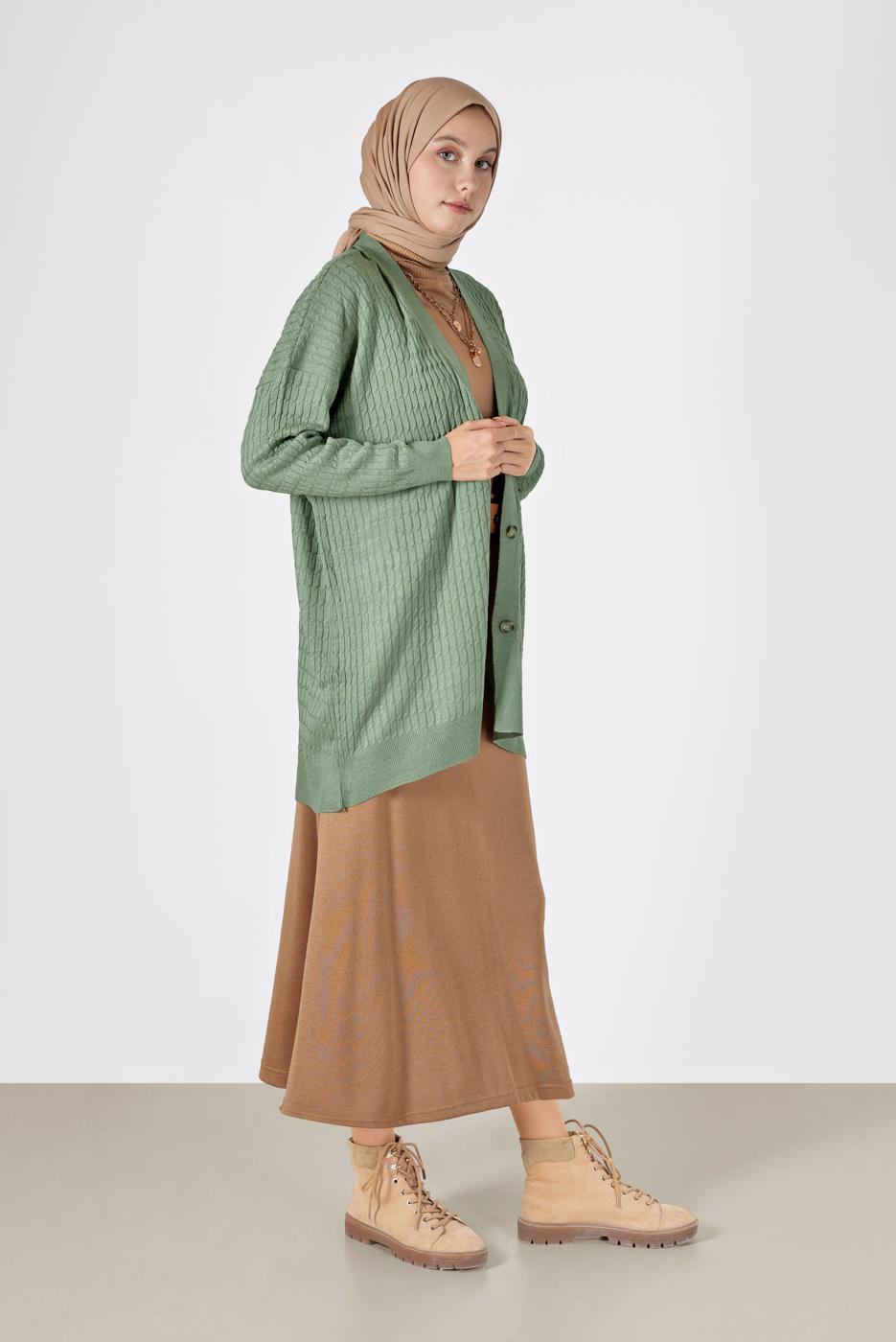 Hijab clothing GREEN CABLE-KNIT CARDIGAN 52541 