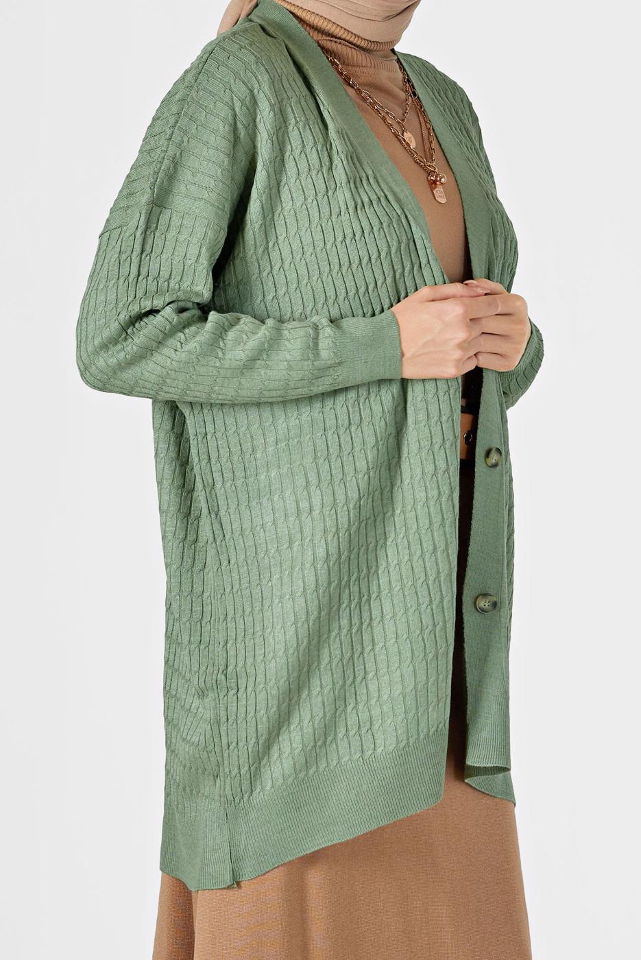 Hijab clothing GREEN CABLE-KNIT CARDIGAN 52541 