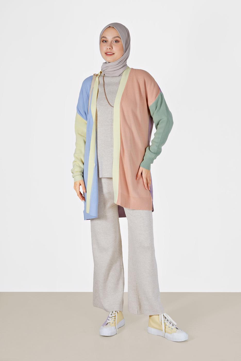 Tesettür giyim MOR ÇOK RENKLİ TRİKO HIRKA 55541