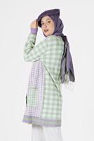 Hijab clothing GREEN GINGHAM PATTERN POCKET DETAIL KNITWEAR CARDIGAN 89541 