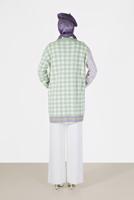 Hijab clothing GREEN GINGHAM PATTERN POCKET DETAIL KNITWEAR CARDIGAN 89541 