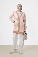 Hijab clothing BROWN GINGHAM PATTERN POCKET DETAIL KNITWEAR CARDIGAN 89541 