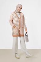 Hijab clothing BROWN GINGHAM PATTERN POCKET DETAIL KNITWEAR CARDIGAN 89541 