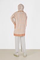 Hijab clothing BROWN GINGHAM PATTERN POCKET DETAIL KNITWEAR CARDIGAN 89541 