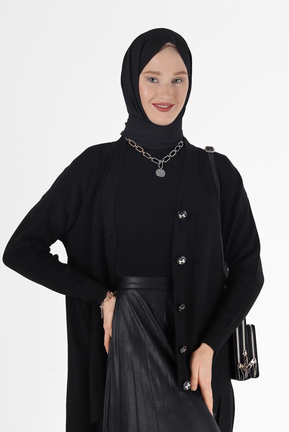Vêtements hijab NOIR CARDIGAN BASIQUE BOUTONS 94541 