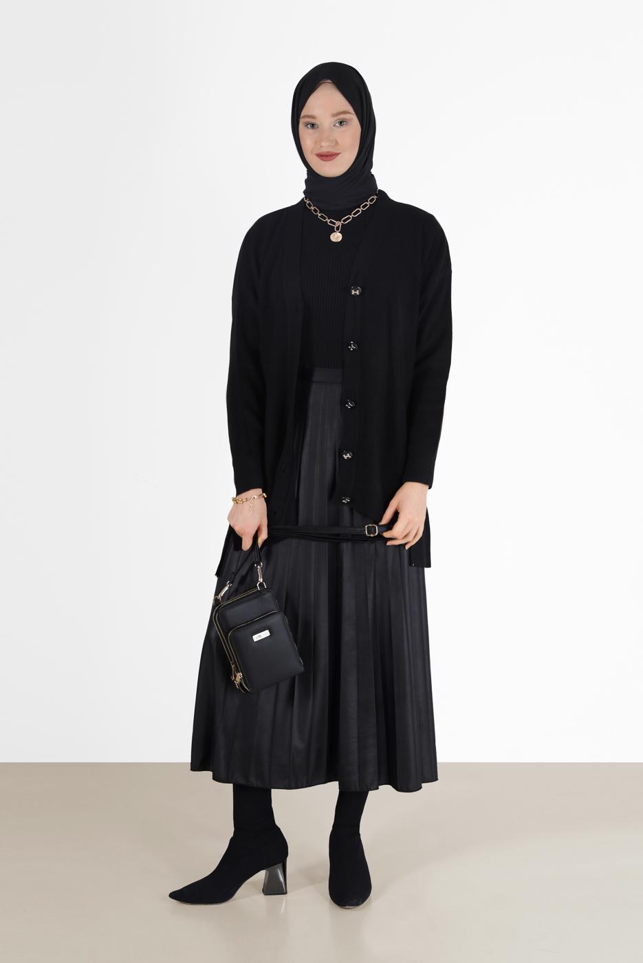 Vêtements hijab NOIR CARDIGAN BASIQUE BOUTONS 94541 