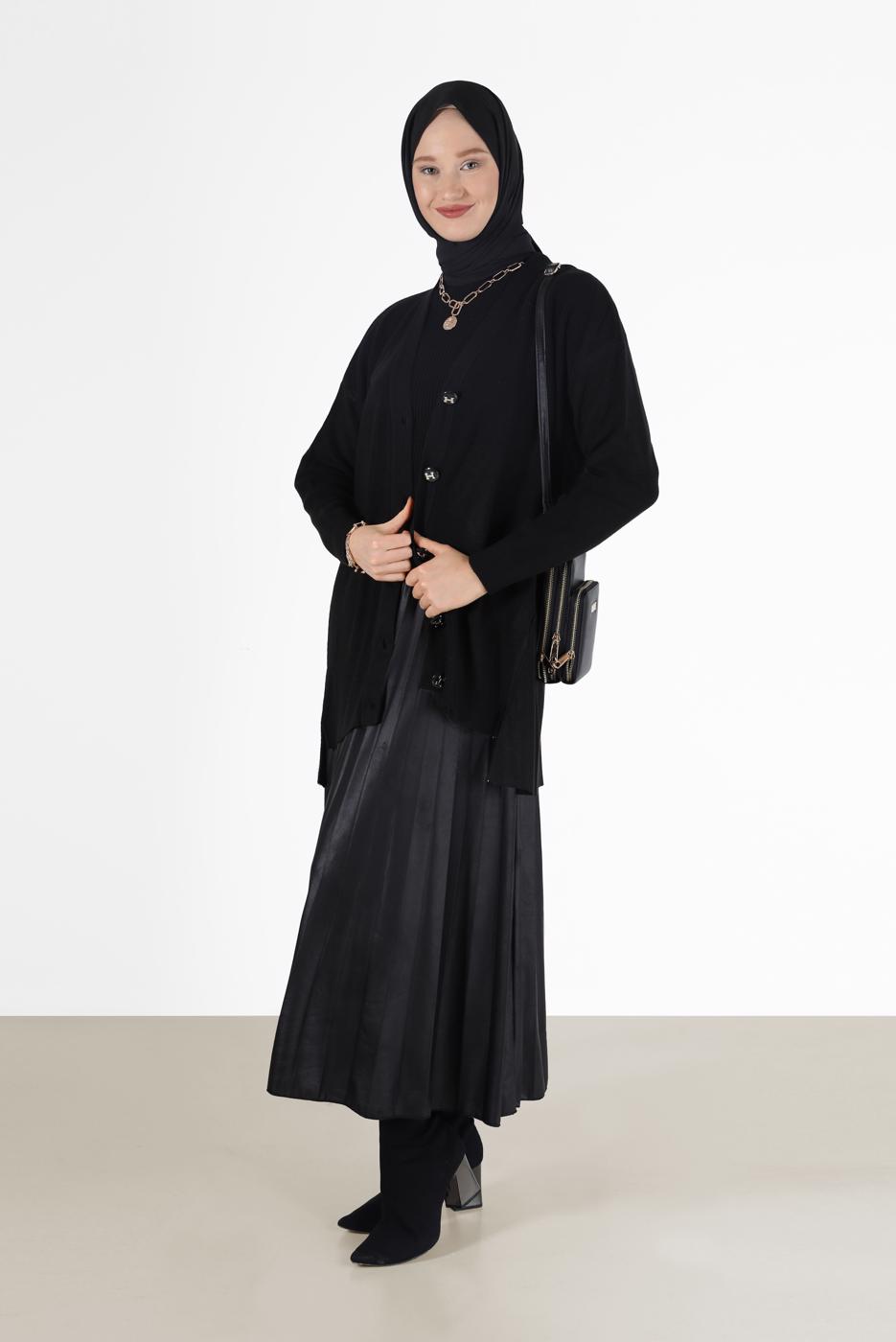 Vêtements hijab NOIR CARDIGAN BASIQUE BOUTONS 94541 