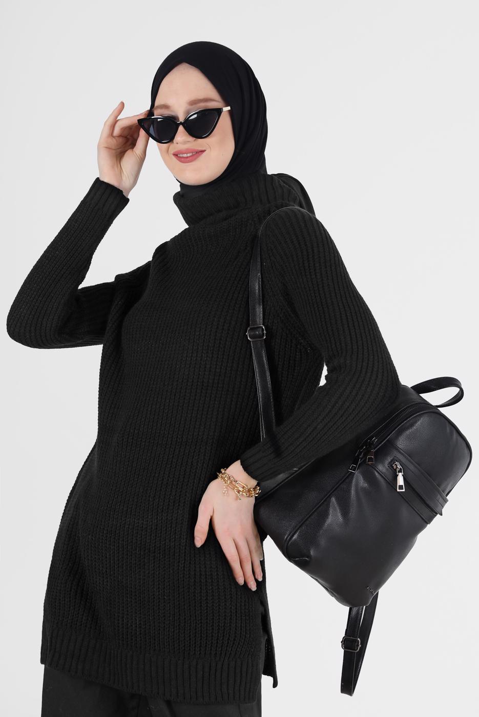 Vêtements hijab NOIR PULL COL ROULÉ EN MAILLE 00062