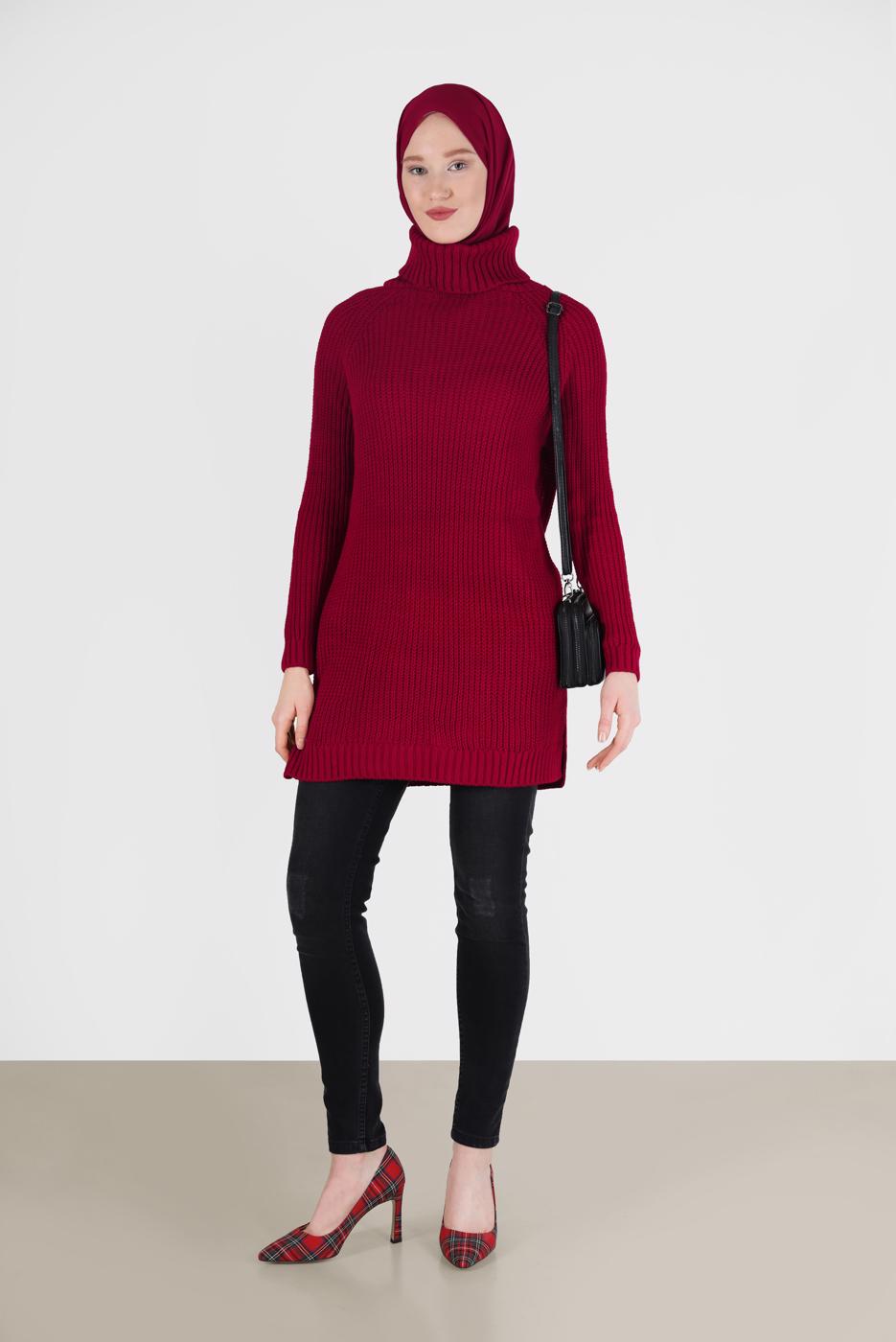 Vêtements hijab ROUGE PULL COL ROULÉ EN MAILLE 00062