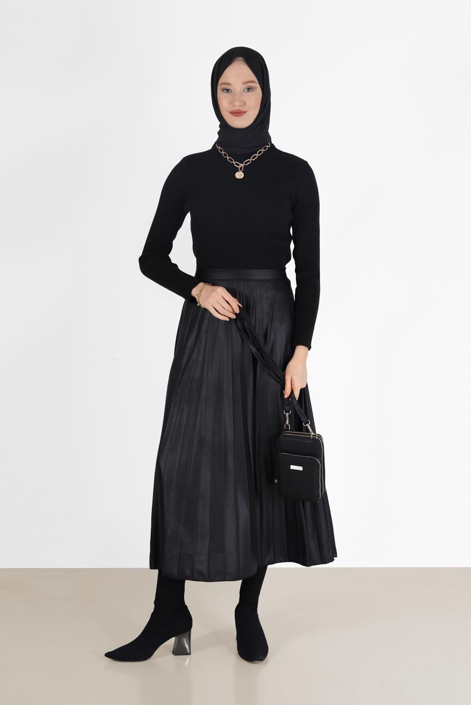 Vêtements hijab NOIR PULL EN MAILLE VELOURS CTELÉ 00081