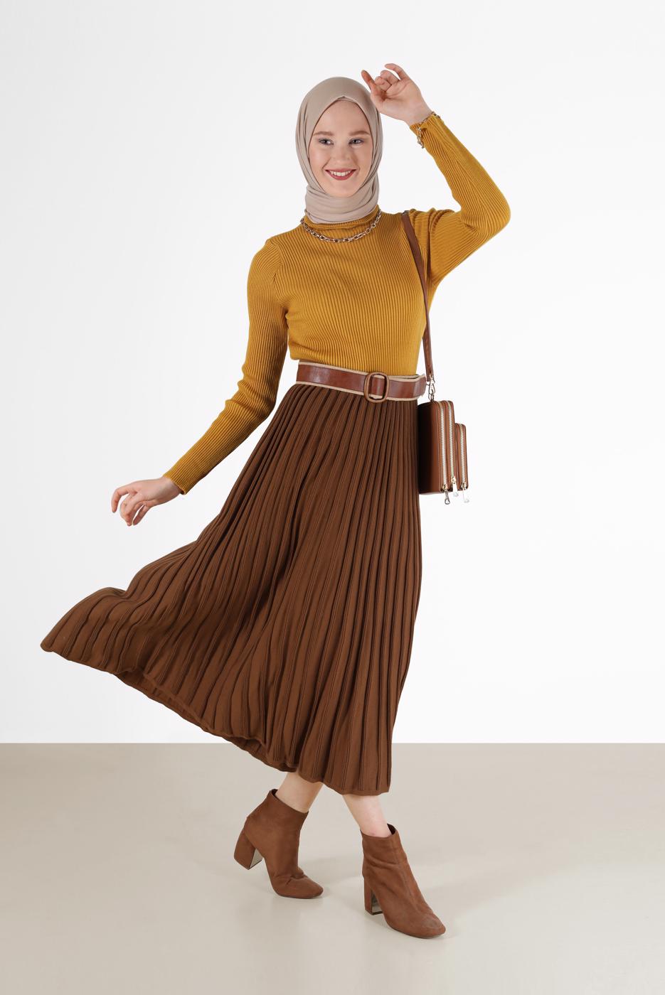 Tesettür giyim TURUNCU FİTİLLİ TRİKO KAZAK 00081