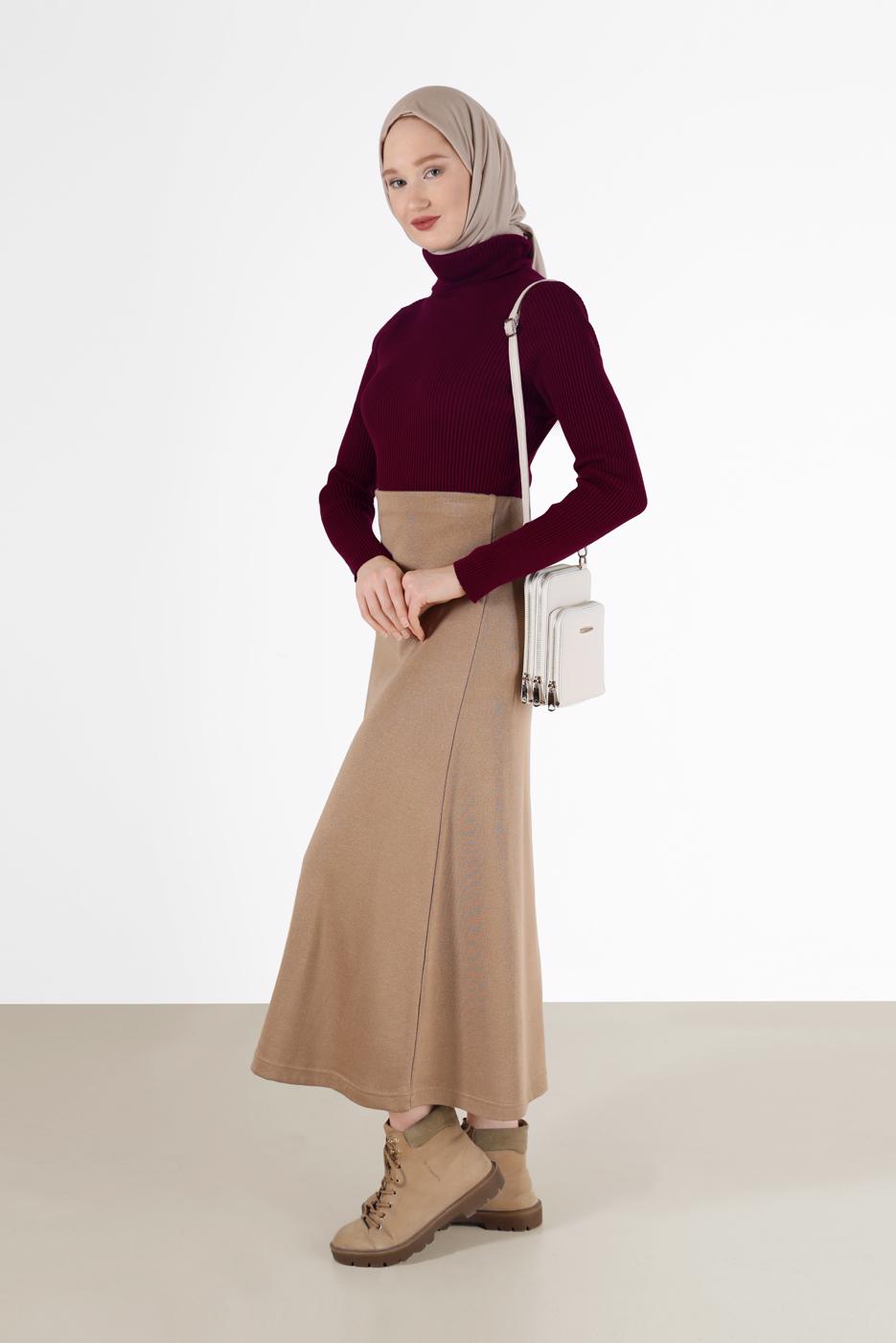 Vêtements hijab ROUGE BORDEAUX PULL EN MAILLE VELOURS CTELÉ 00081