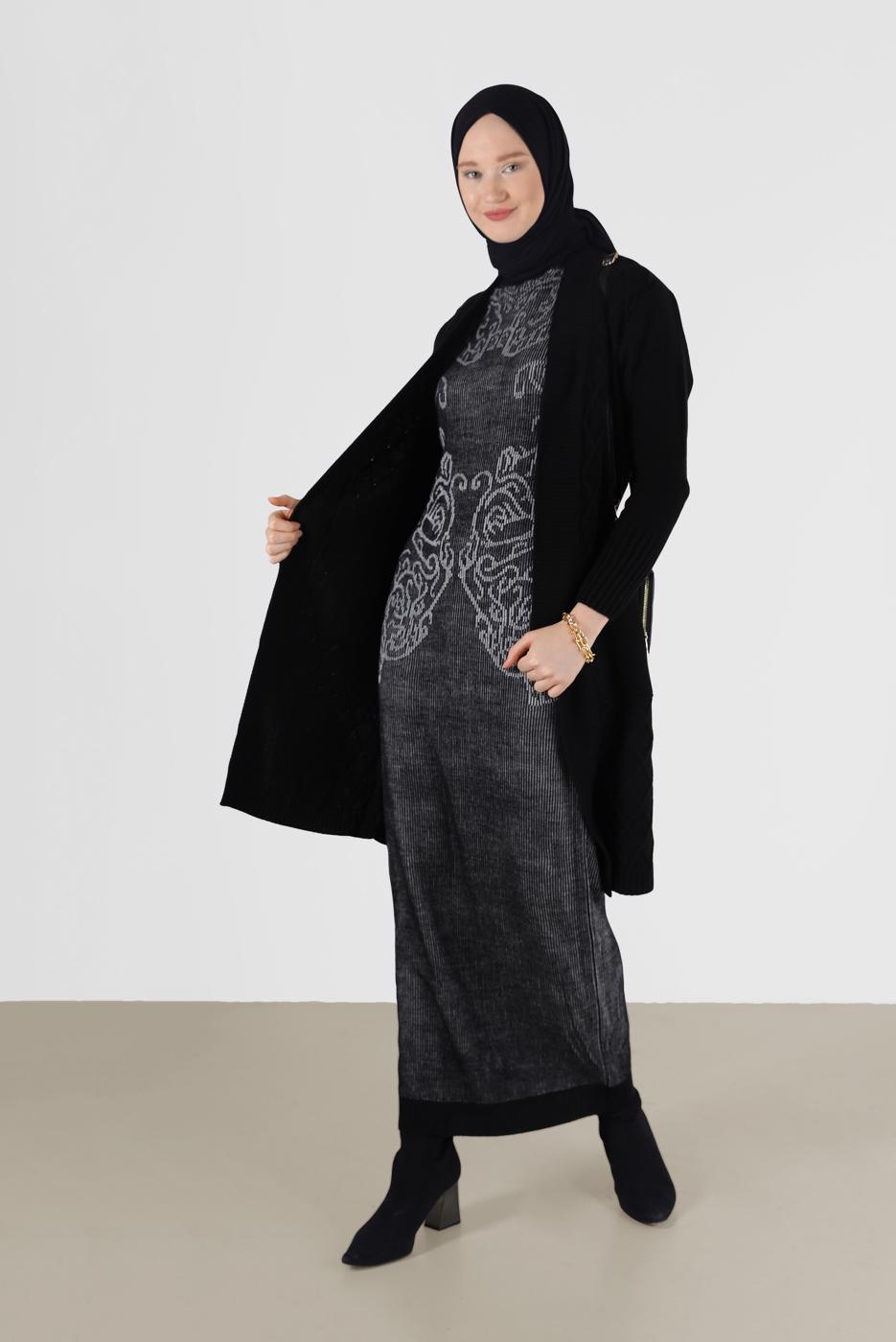 Vêtements hijab NOIR CARDIGAN TRICOT LOSANGE 00091