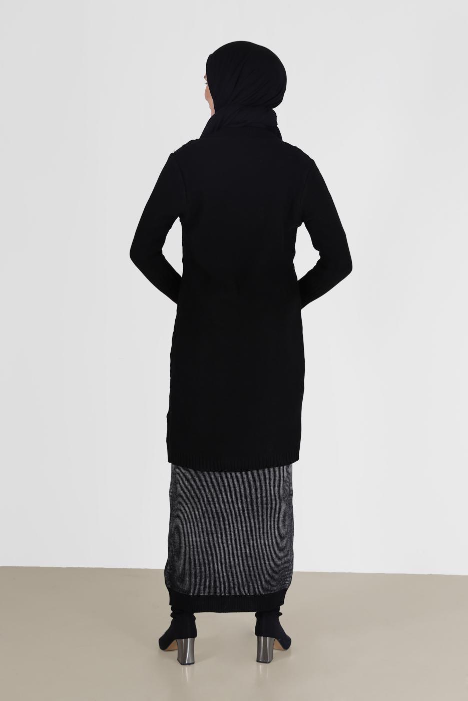 Vêtements hijab NOIR CARDIGAN TRICOT LOSANGE 00091