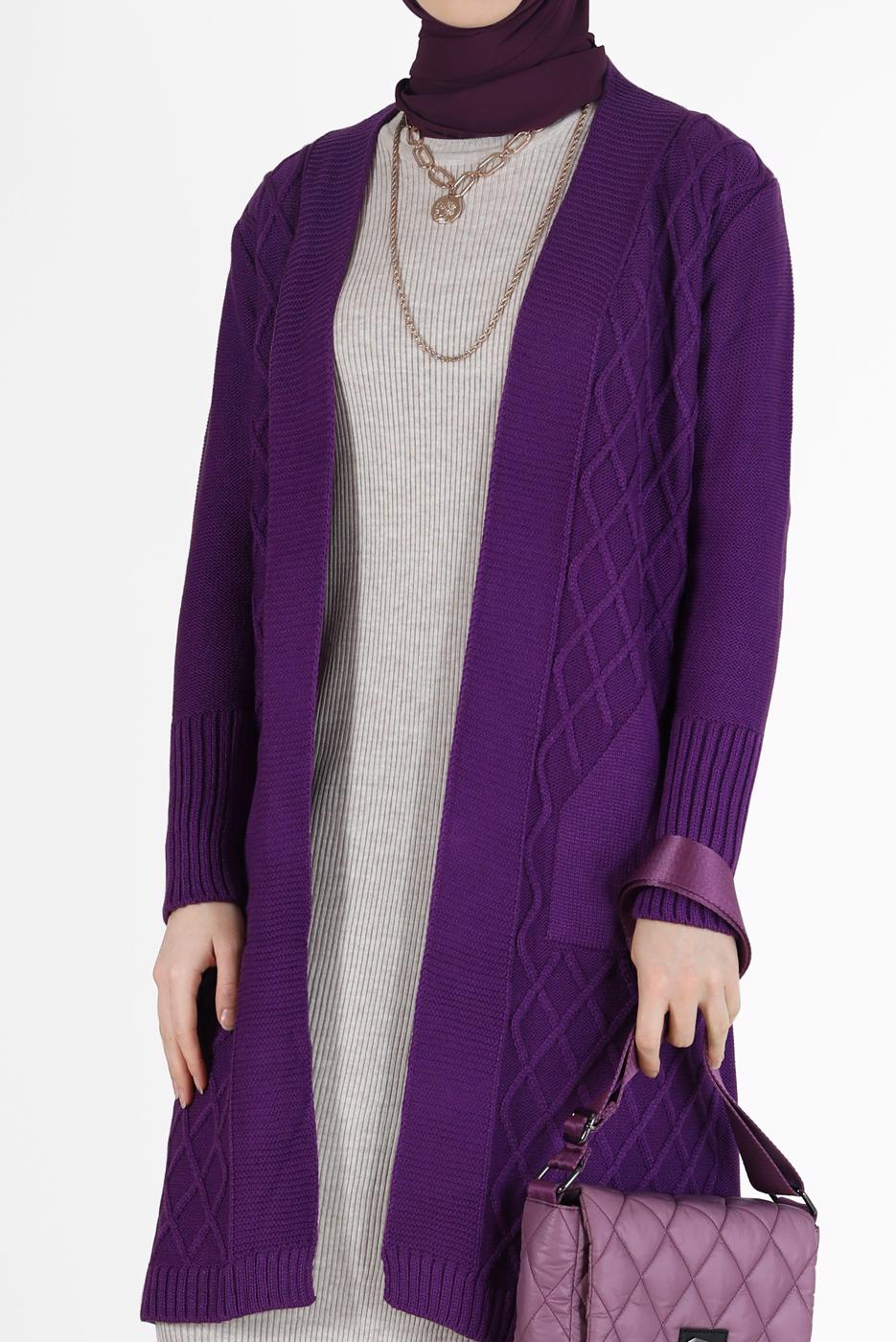 Vêtements hijab POURPRE CARDIGAN TRICOT LOSANGE 00091