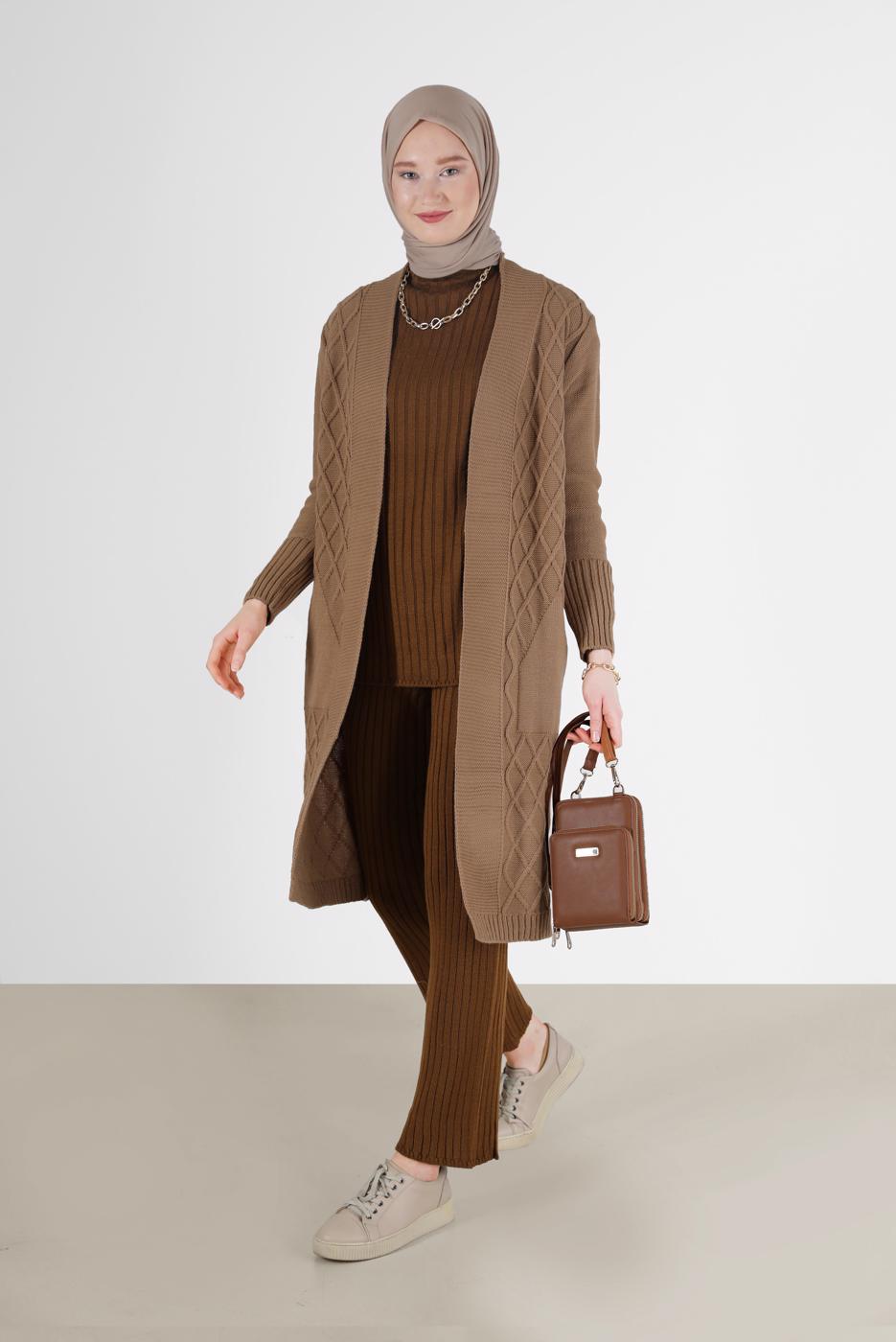Hijab clothing BROWN RHOMBUS KNIT CARDIGAN 00091 