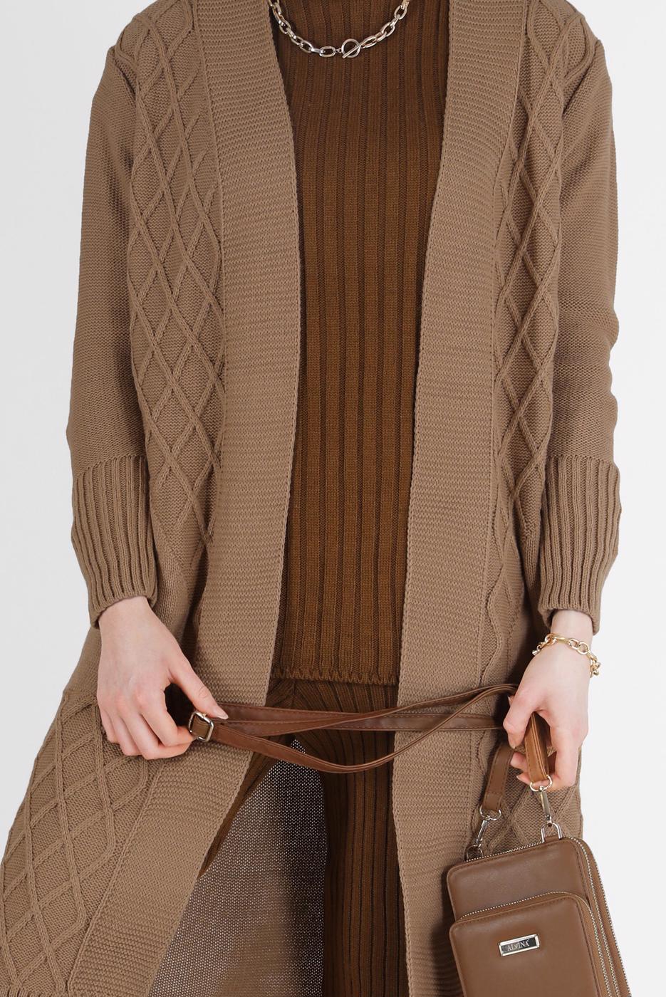 Hijab clothing BROWN RHOMBUS KNIT CARDIGAN 00091 