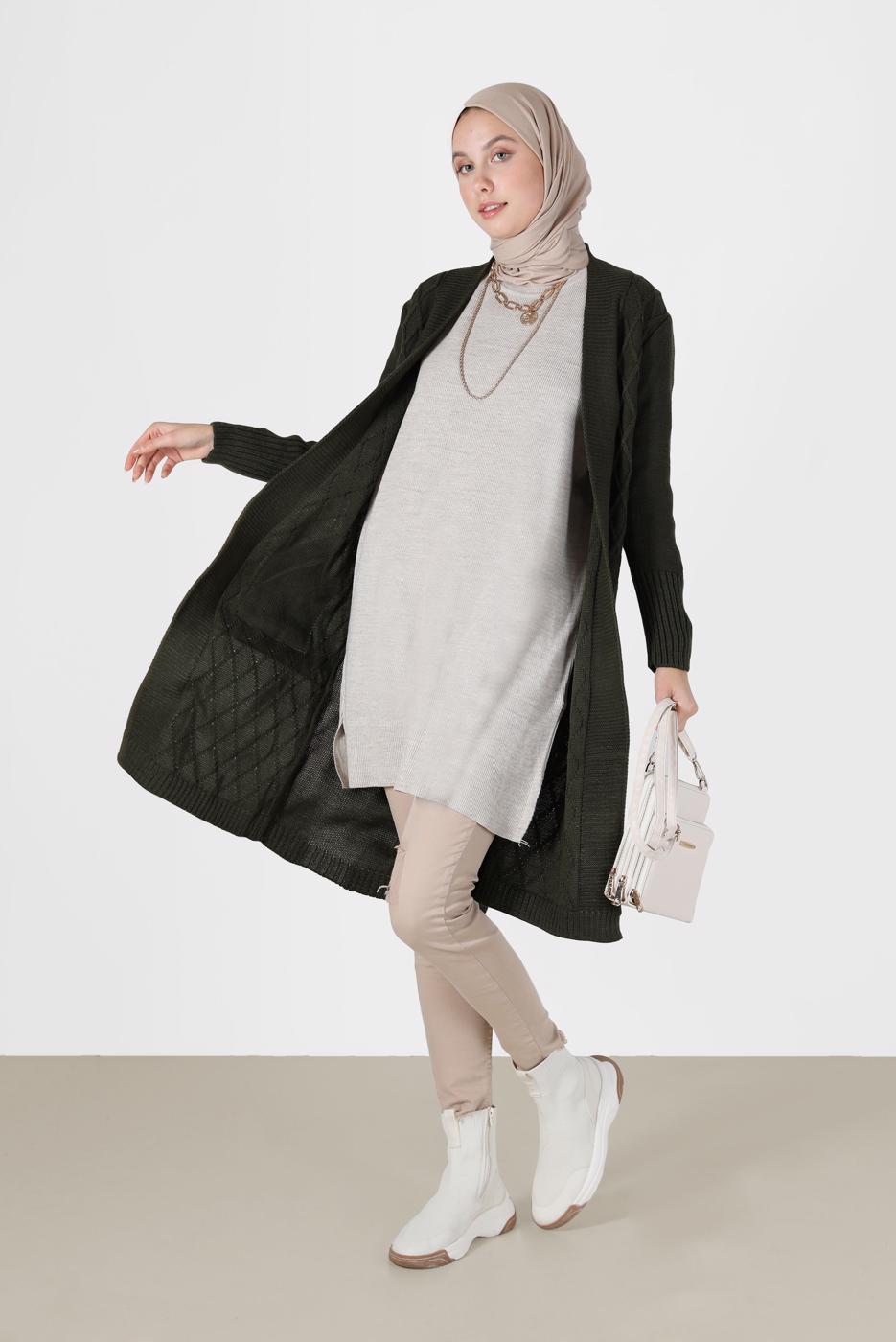 Hijab clothing KHAKI RHOMBUS KNIT CARDIGAN 00091 