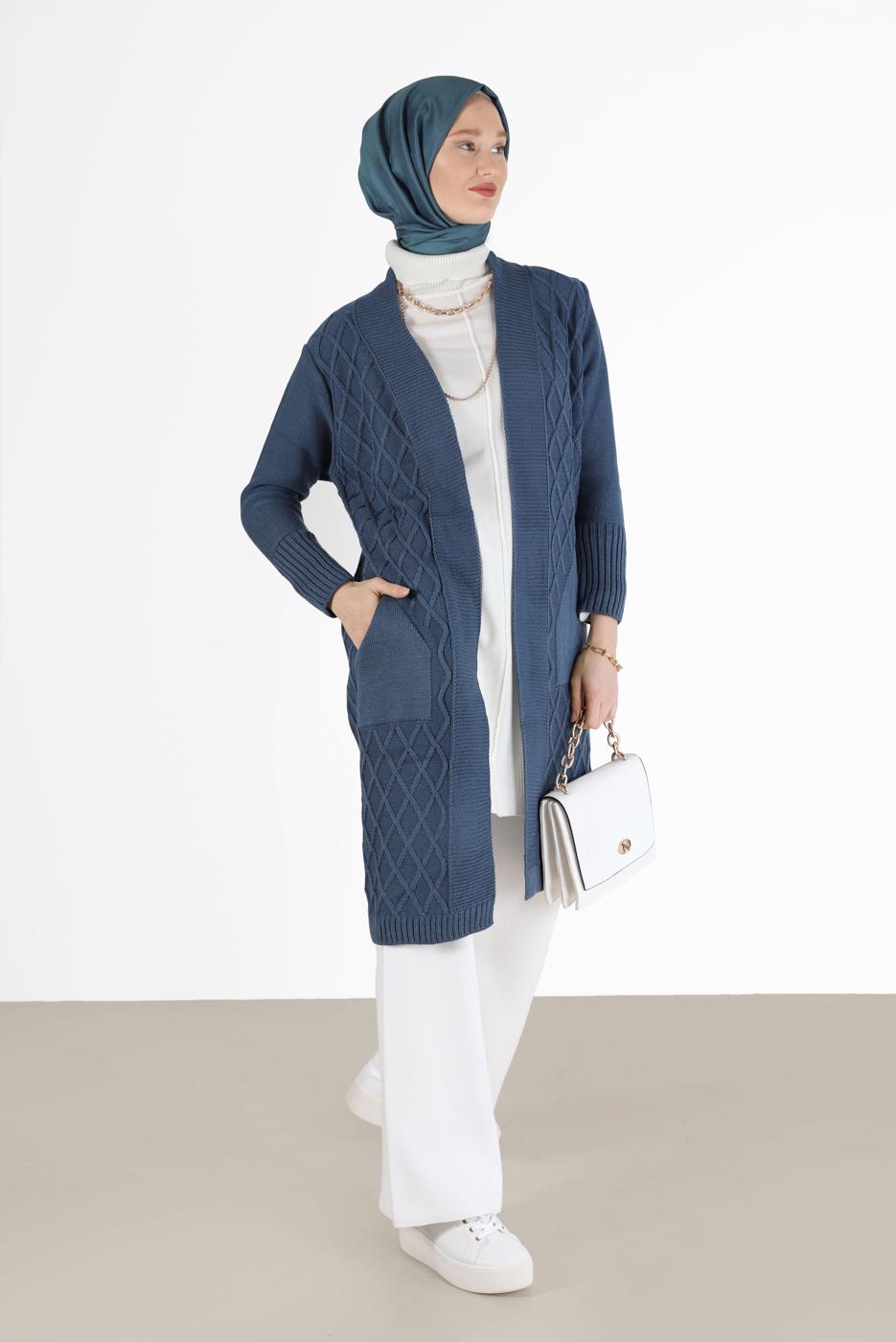 Hijab clothing BLUE RHOMBUS KNIT CARDIGAN 00091 