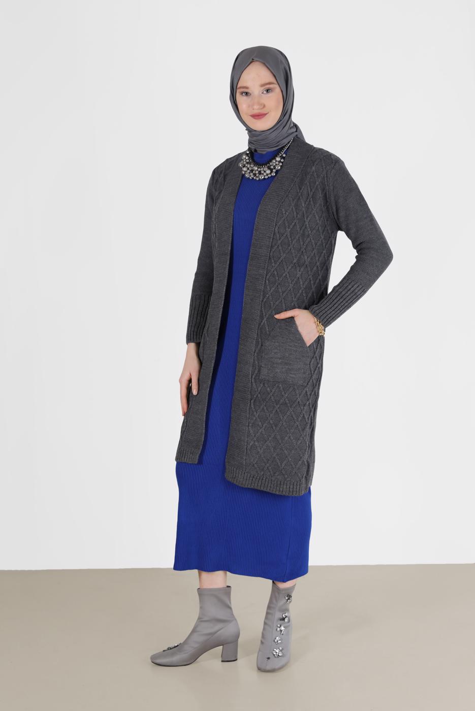 Hijab clothing GREY RHOMBUS KNIT CARDIGAN 00091 