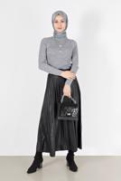 Tesettür giyim GRİ BASIC FİTİLLİ TRİKO KAZAK 0912 